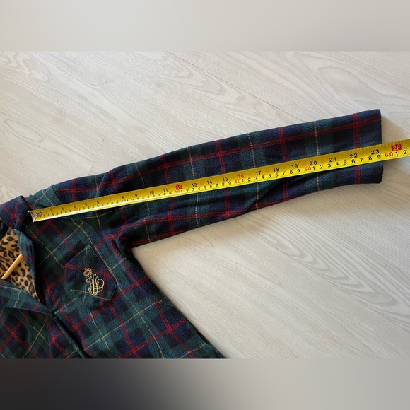 Vintage Ralph Lauren Green plaid fleece long sleeve button down leopard lining - Picture 5 of 8